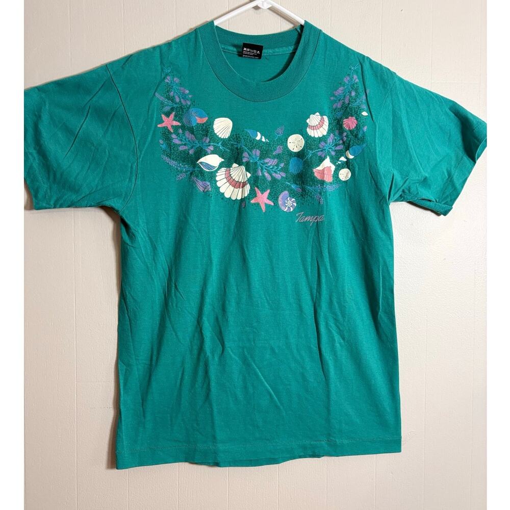 Vintage Single Stitch Large Tampa Seashell Beach Souvenir Short Sleeve Shirt